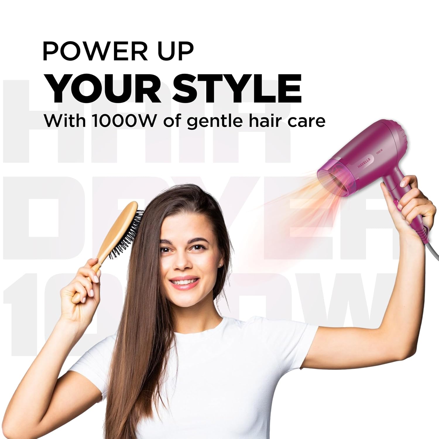 Havells 1000W Foldable Hair Dryer|Blow Dry for Men & Women|2 Temperature Settings| HD1845