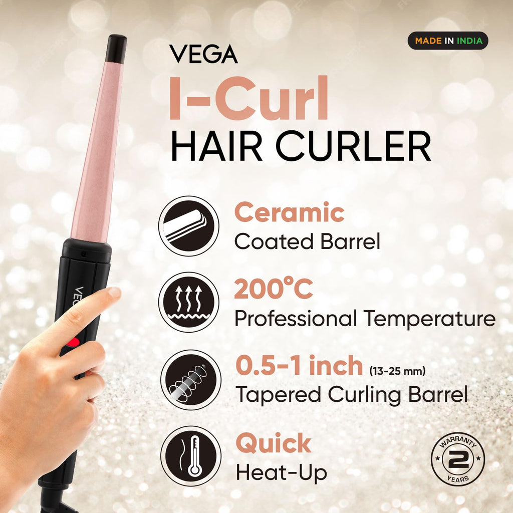 VEGA I-Curl Hair Curler For Women With Ceramic Coated 0.5 Inch-1 Inch Barrel
