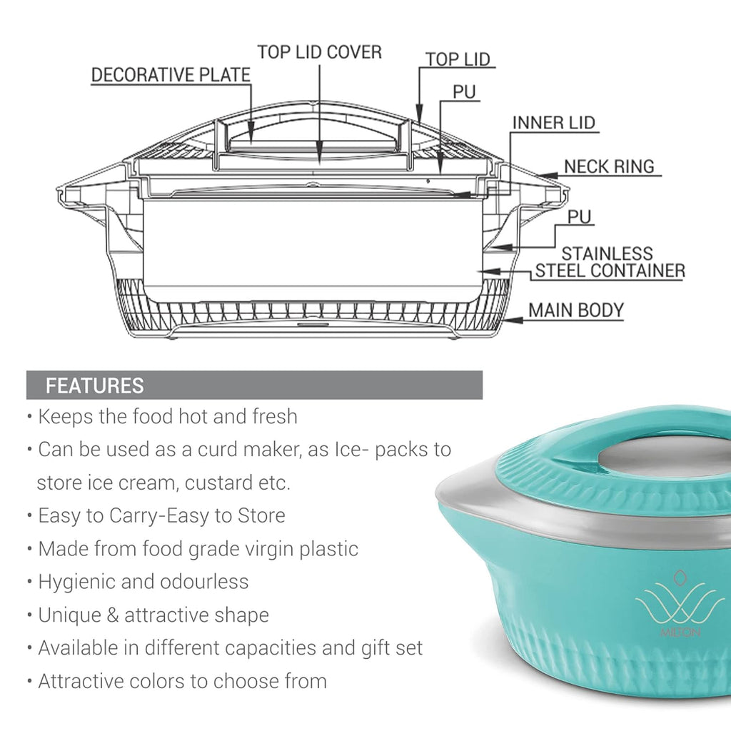 MILTON Royal 2500 Serving Casserole Double Walled Inner Stainless Steel 2050ml.