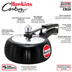 Hawkins 2 Litre Contura Black Pressure Cooker, Hard Anodised Inner Lid Cooker, Handi Cooker, Black (CB20)