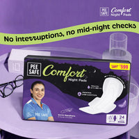 Pee Safe Comfort Night Pads XXXXL-24 Pads - 405mm | 76% Longer | Extra Wide Back with Dual Wings | 6 Layer Deep Absorption | Japanese Leak-Lock Technology | Overnight Leak Free Protection