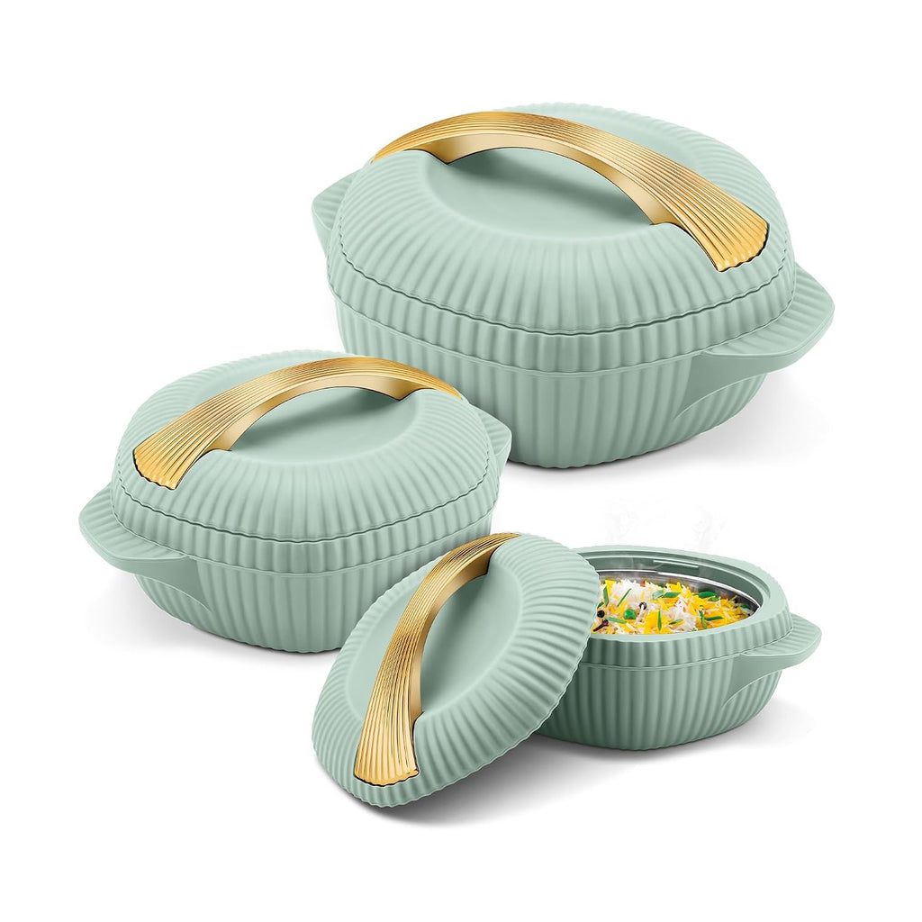 MILTON plastic Oyster Jr. Gift Set PU Insulated Casserole, Set of 3 (455 ml, 860 ml, 1275 ml), Light Green