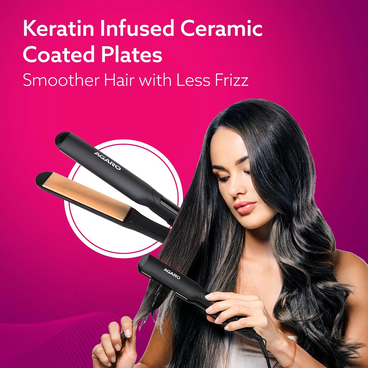 AGARO Elite Hair Straightener, Wide/Broad Plate, Keratin Infused Ceramic Coated Plate, For Long/Medium Hair, Adjustable Temperature, For Professional...