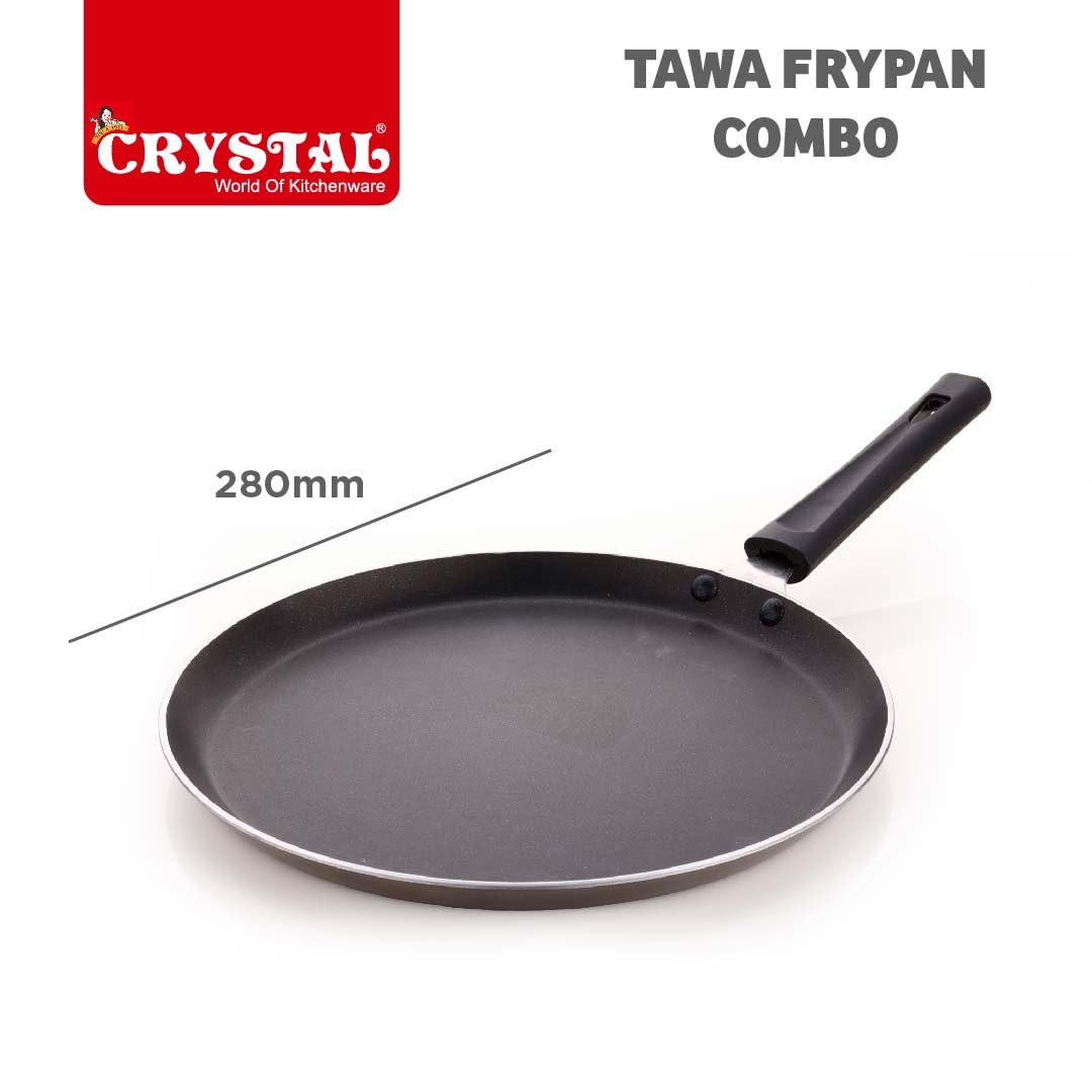 Crystal Nonstick Cookware Set - 2 Pcs | Tawa 280mm + Fry Pan 200 mm | Gas Stove Compatible | Multicolour