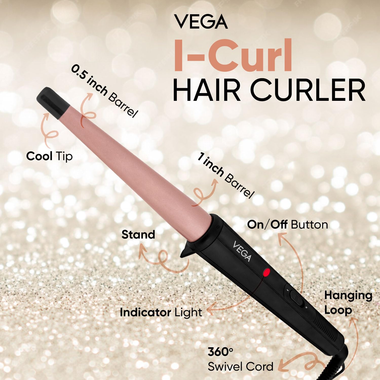VEGA I-Curl Hair Curler For Women With Ceramic Coated 0.5 Inch-1 Inch Barrel