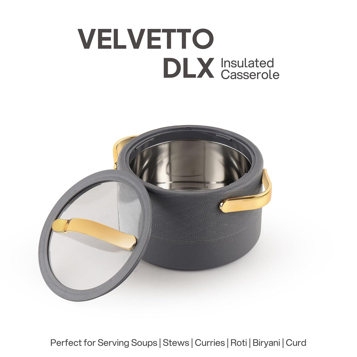 CELLO Velvetto Deluxe 2000 Insulated Casserole Hot Box for Kitchen 2000 ml, Grey |
