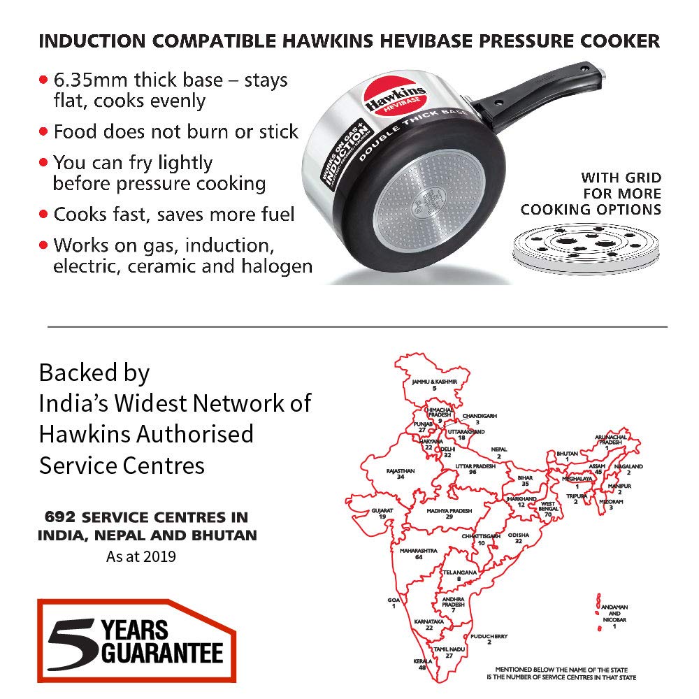 Hawkins Hevibase Induction Compatible Aluminium Inner Lid Pressure Cooker, 2 Litre, Silver (IH20)