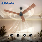 Bajaj Classico Sleek Wood 1200MM (48”) BLDC Ceiling Fan with Remote | BEE 5 Star Rated Energy Efficient |