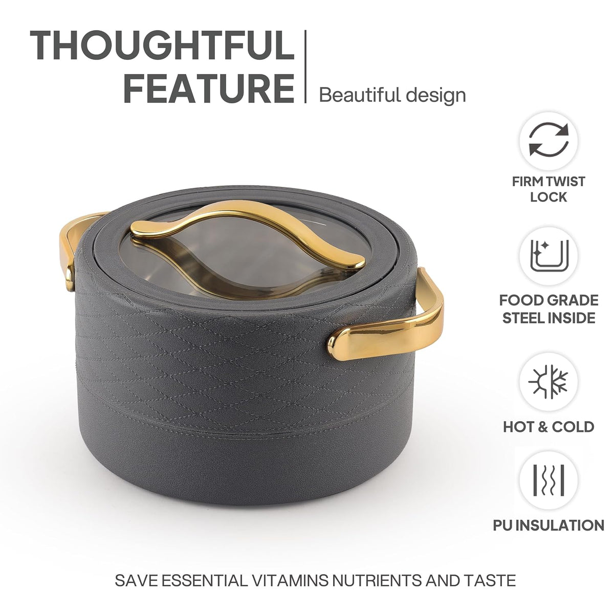CELLO Velvetto Deluxe 1500 Insulated Casserole Hot Box for Kitchen 1500 ml, Grey |