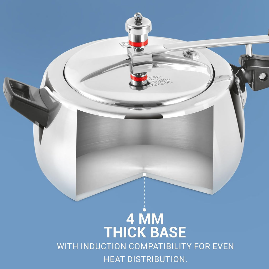 Milton Pro Cook Aluminium Induction Curve Pressure Cooker With Inner Lid, 5 Litre, Silver | Hot Plate Safe | Flame Safe