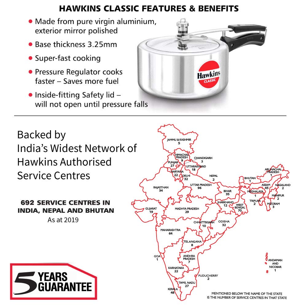 Hawkins Classic 3.5 Litre Pressure Cooker | Straight Body | Gas Compatible | Ideal for 4–5 persons | ISI Certified | 5 Year Guarantee | Silver (CL35)
