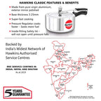 Hawkins Classic 3.5 Litre Pressure Cooker | Straight Body | Gas Compatible | Ideal for 4–5 persons | ISI Certified | 5 Year Guarantee | Silver (CL35)