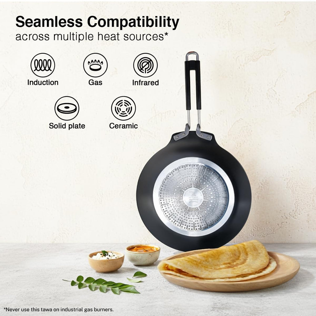 Prestige Durastone 28cm Hard Anodised Non-Stick Dosa Tawa| 6 Layer Non-Stick Coating| Gas and Induction Compatible|