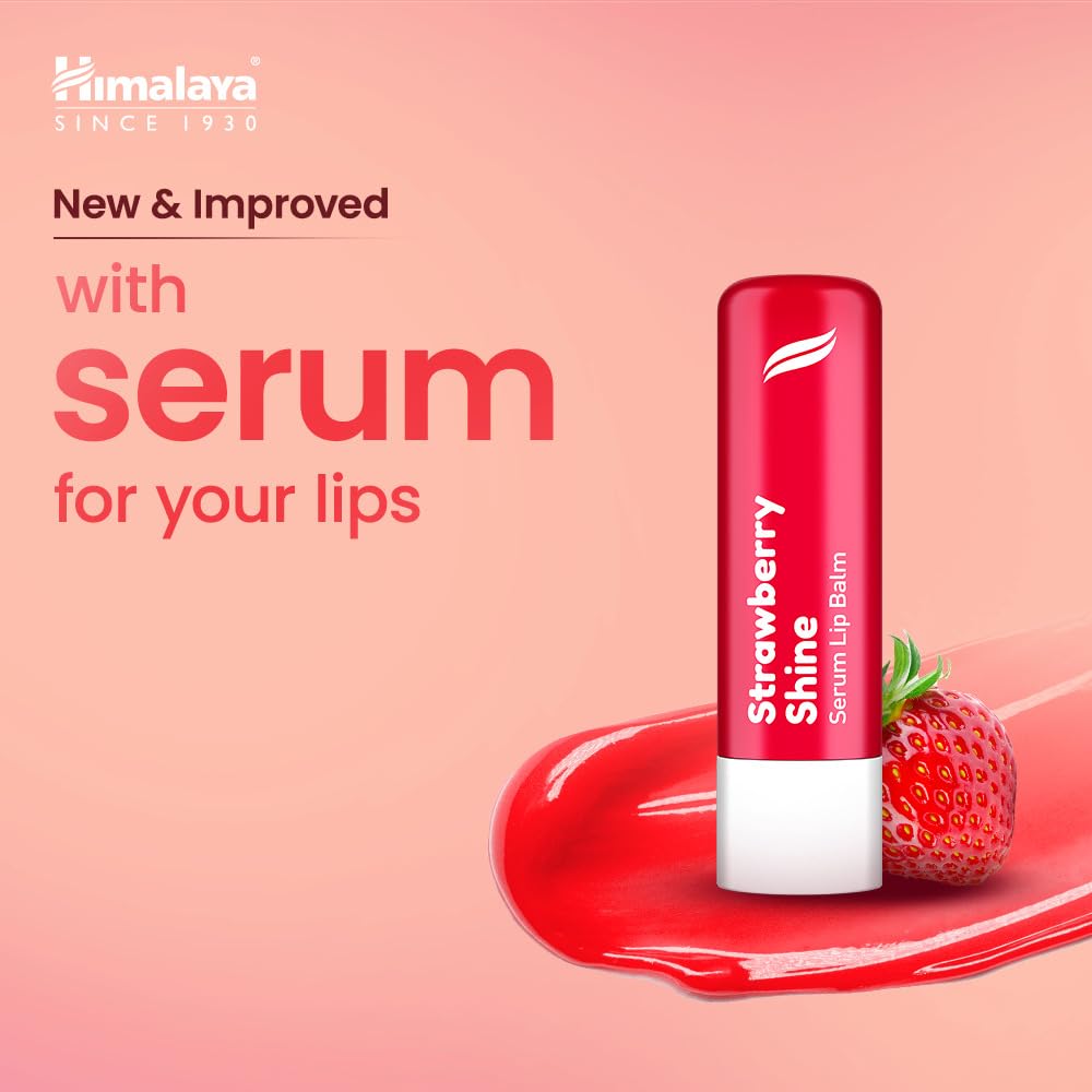 Himalaya Strawberry Shine Serum Infused Lip Balm 4.5G | For Smooth and Nourished Lips | 100% Natural Color & SPF 25 UV Protection