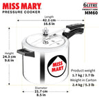 Hawkins Aluminium 6 Litre Miss Mary Pressure Cooker, Inner Lid Cooker, Silver (Mm60)