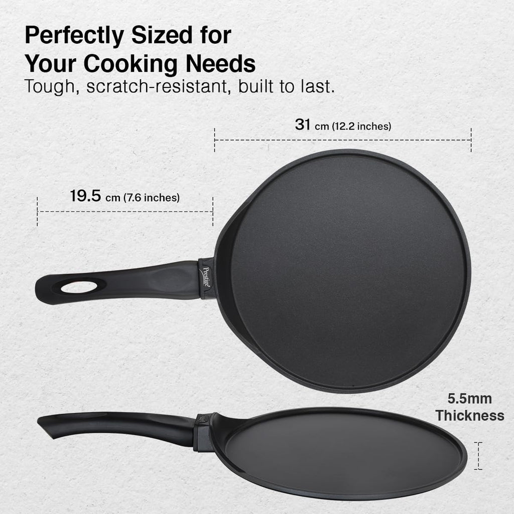 Prestige Omega Die-Cast Plus Aluminium Non-Stick Tawa 31 Cm, Black