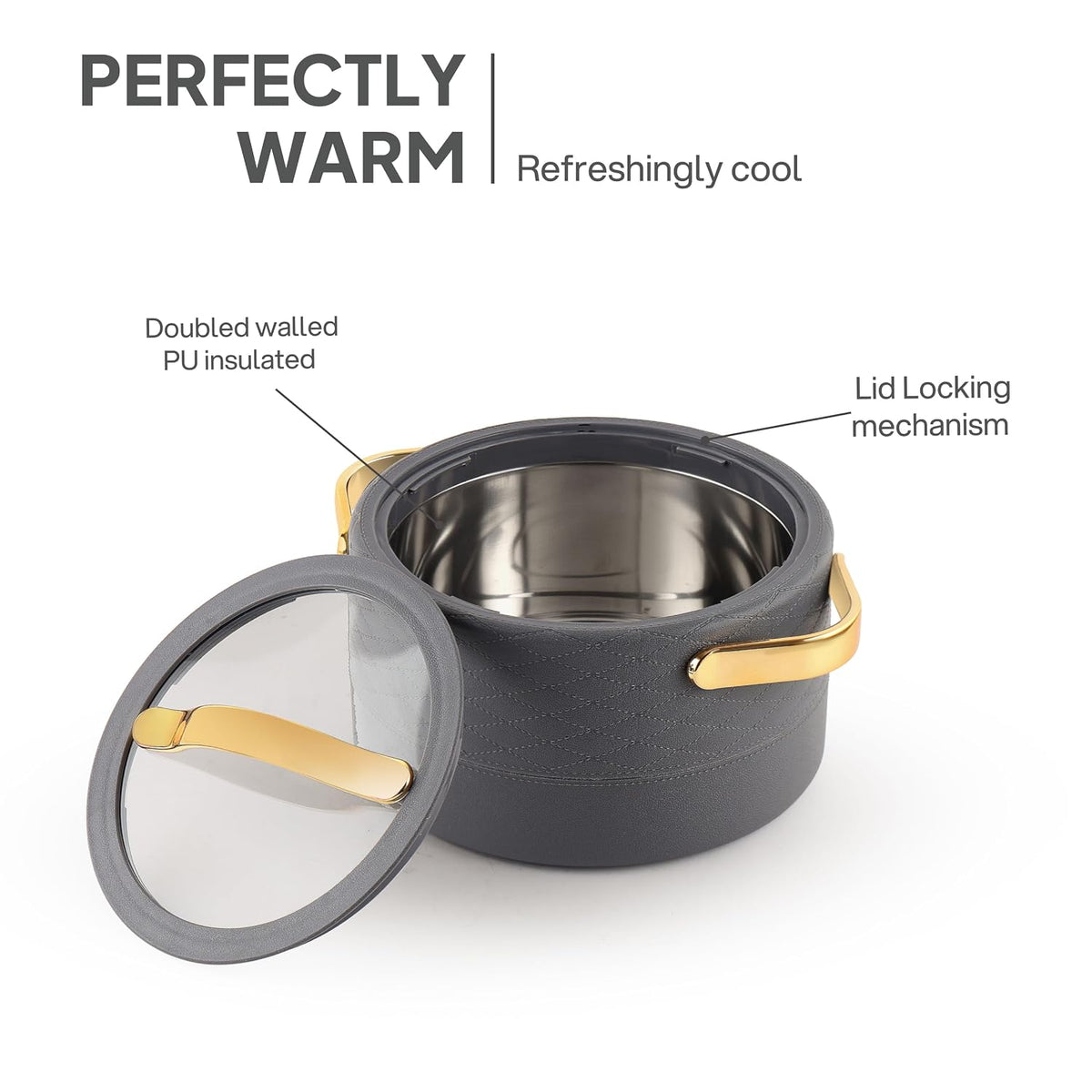 CELLO Velvetto Deluxe 1500 Insulated Casserole Hot Box for Kitchen 1500 ml, Grey |