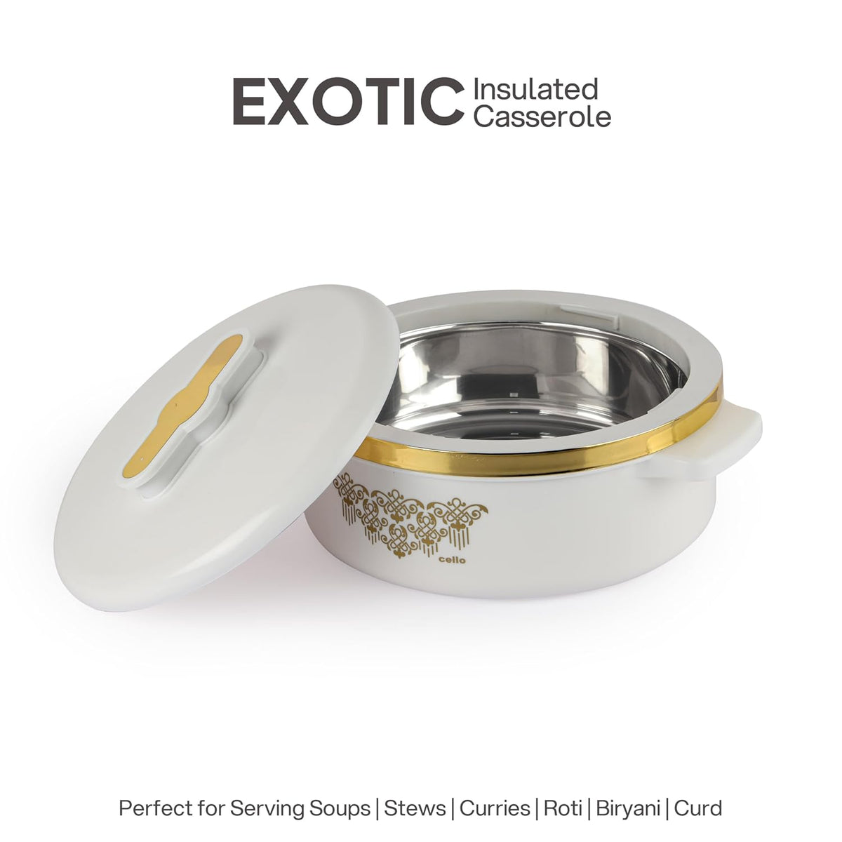 CELLO Exotic 1000 Casserole Hot Pot Case for Daily Use 1000 ml, White |