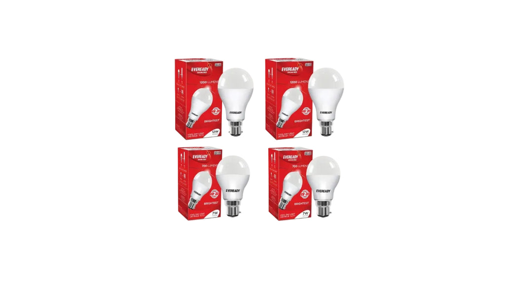 Eveready Base B22 12W Pack of 2 with 7W pack of 2 LED bulb Combo (White)