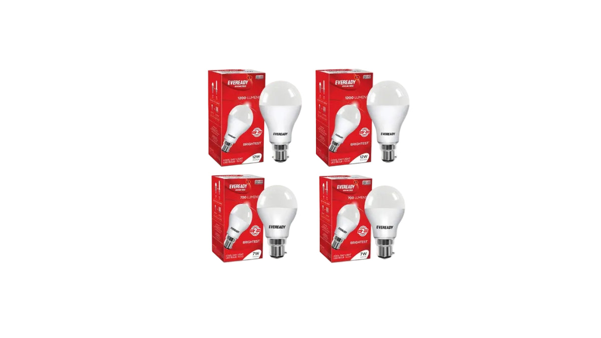 Eveready Base B22 12W Pack of 2 with 7W pack of 2 LED bulb Combo (White)