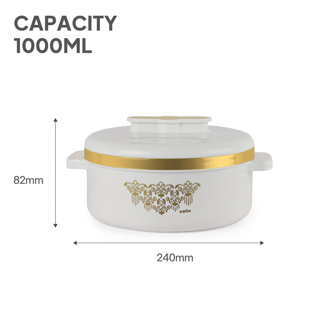 CELLO Exotic 1000 Casserole Hot Pot Case for Daily Use 1000 ml, White |