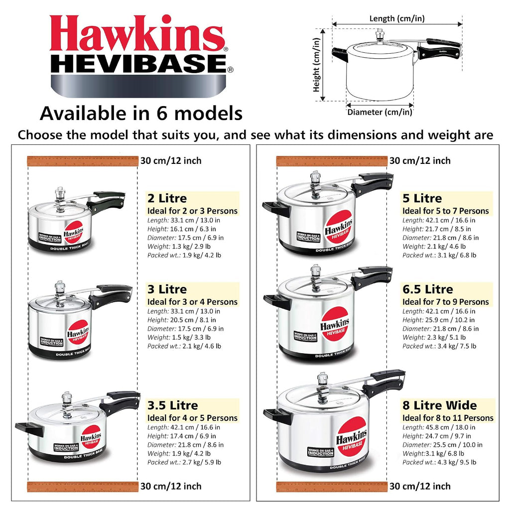 Hawkins Hevibase Induction Compatible Aluminium Inner Lid Pressure Cooker, 2 Litre, Silver (IH20)