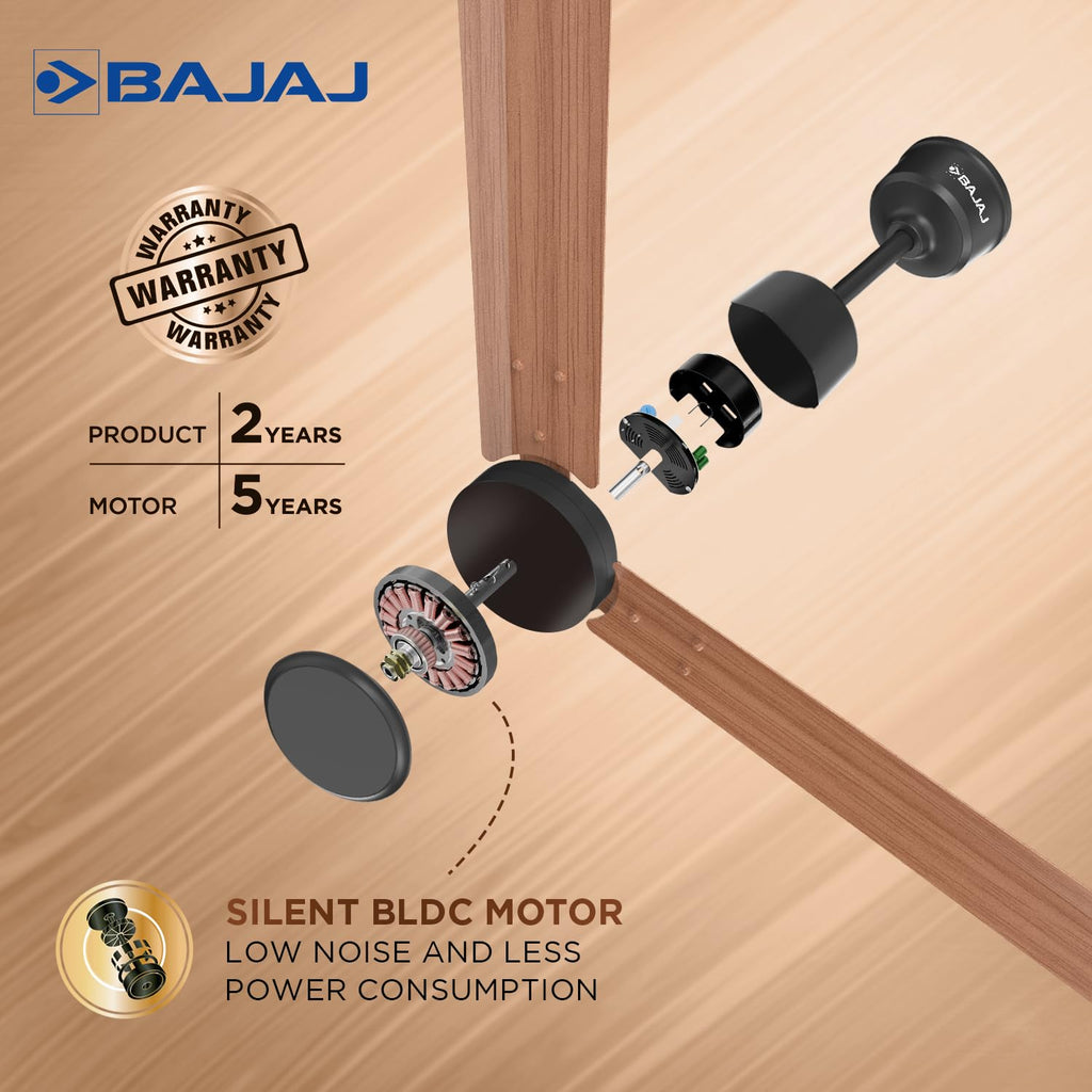 Bajaj Classico Sleek Wood 1200MM (48”) BLDC Ceiling Fan with Remote | BEE 5 Star Rated Energy Efficient |