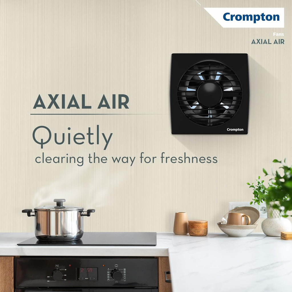 Crompton Axial Air 150 mm (6 inch) Kitchen/Bathroom/Office Exhaust (Ventilation) Fan | 1750 RPM | Low Noise | Sturdy Front Grill | Wall, Glass & Grill Mounting | 2 Year Warranty | Black