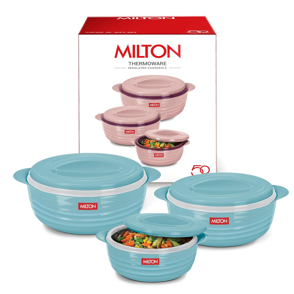 MILTON Aspire Jr. Set of 3 Serving Casserole Double Walled Inner Stainless Steel, (350ml, 720ml,1050ml)