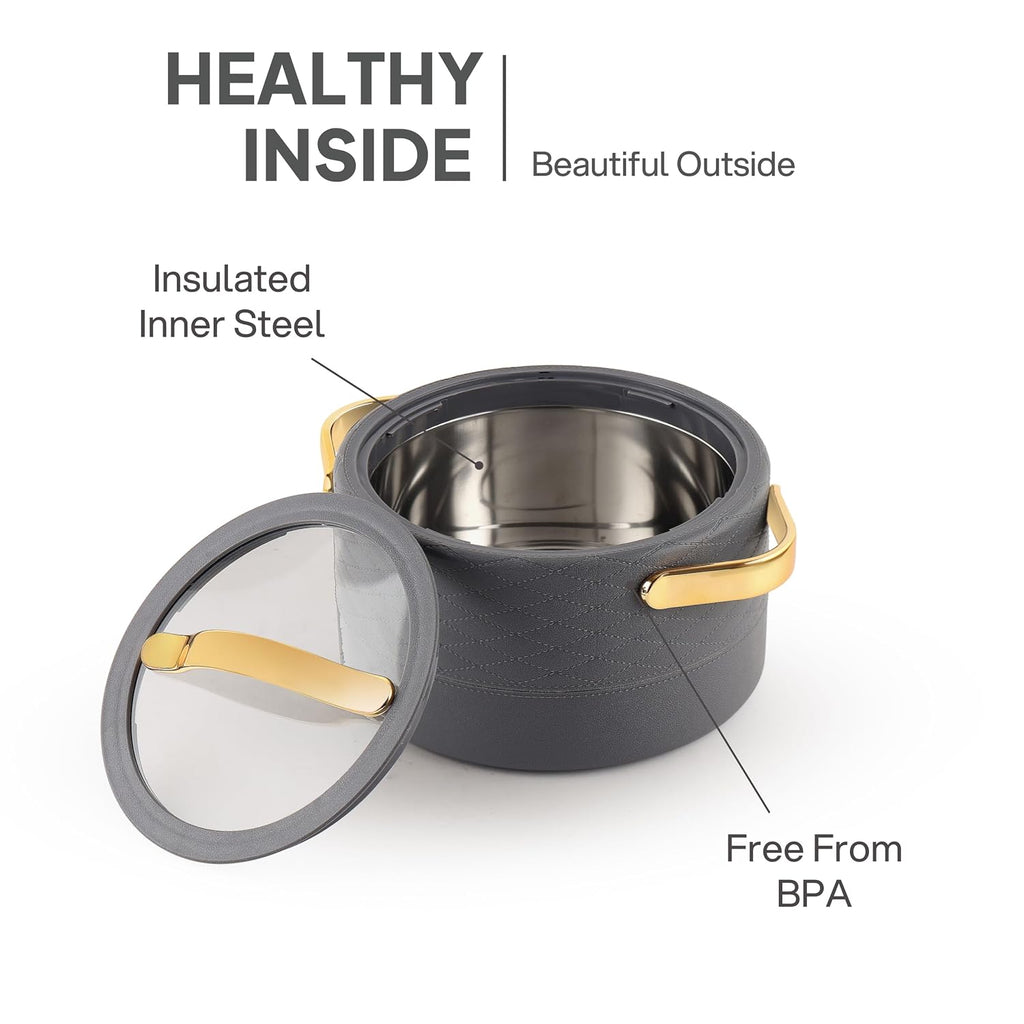 CELLO Velvetto Deluxe 2000 Insulated Casserole Hot Box for Kitchen 2000 ml, Grey |