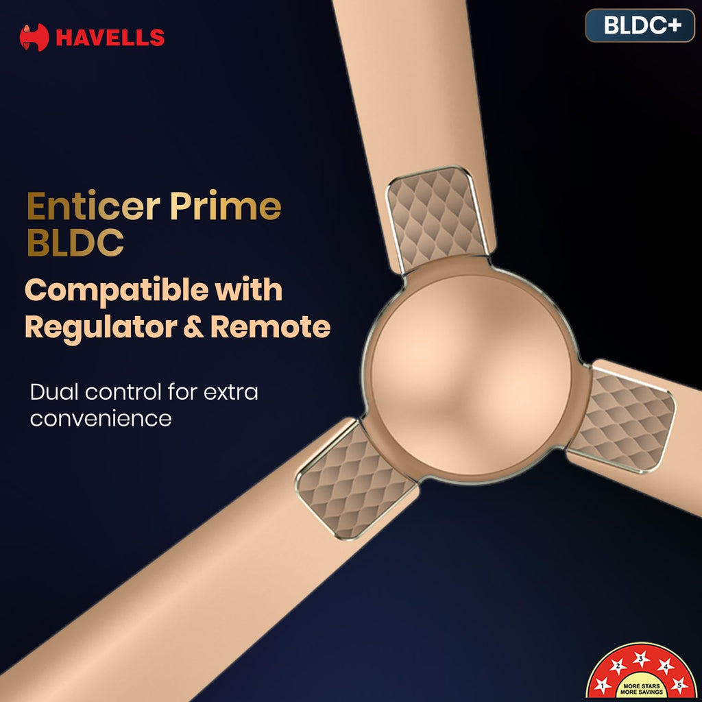 Havells 1200mm Enticer BLDC Prime Ceiling Fan| Compatible with Regulator & Remote| Upto 55% Energy Saving| 100% Copper Motor| 2...