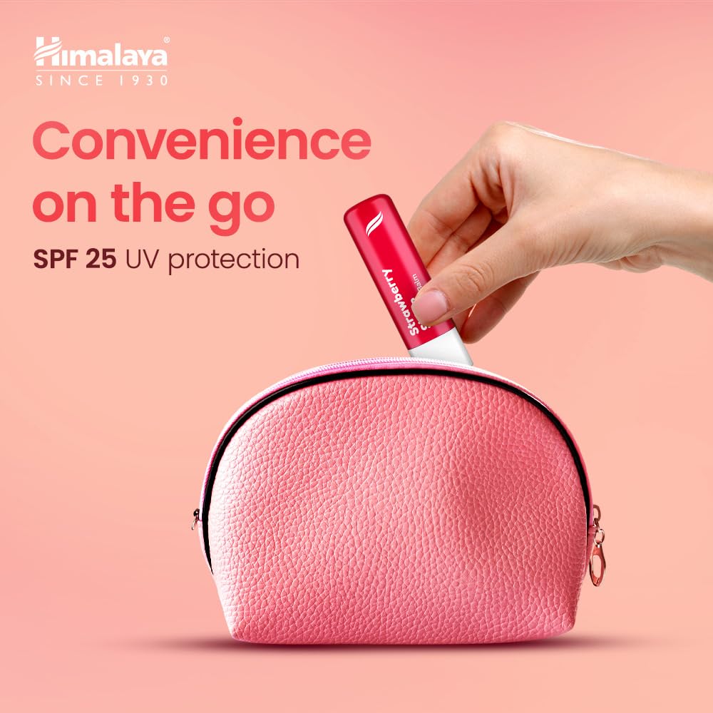 Himalaya Strawberry Shine Serum Infused Lip Balm 4.5G | For Smooth and Nourished Lips | 100% Natural Color & SPF 25 UV Protection