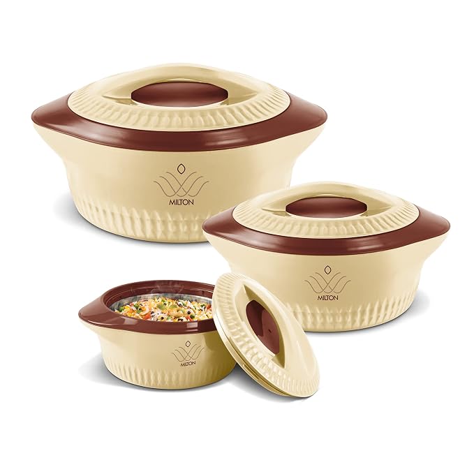 Milton Royal Jr. Insulated Inner Stainless Steel Casserole,Set of 3, (410 ml, 830 ml, 1.27 Litres),Brown |