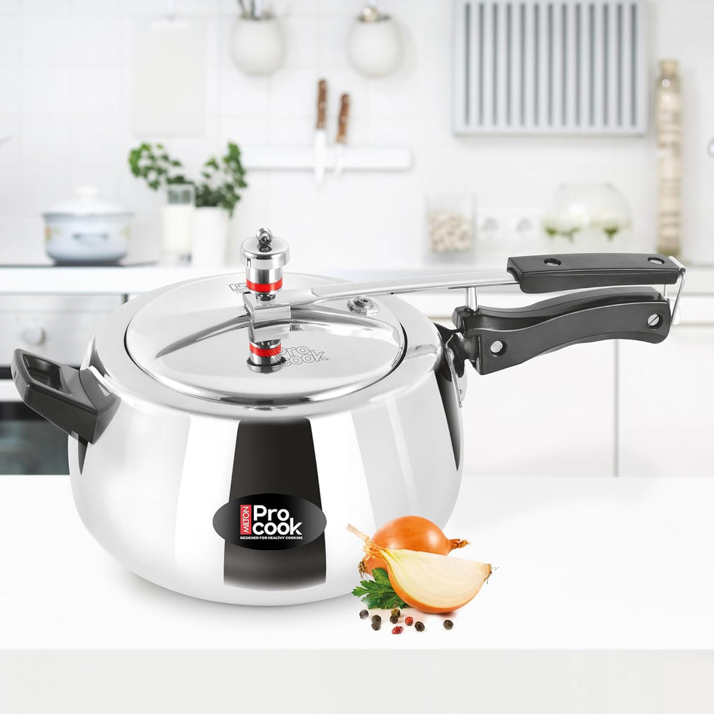 Milton Pro Cook Aluminium Induction Curve Pressure Cooker With Inner Lid, 5 Litre, Silver | Hot Plate Safe | Flame Safe