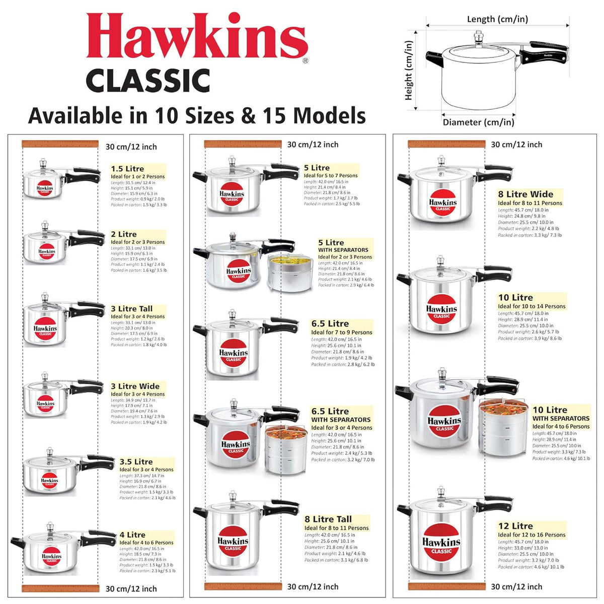Hawkins Classic 3.5 Litre Pressure Cooker | Straight Body | Gas Compatible | Ideal for 4–5 persons | ISI Certified | 5 Year Guarantee | Silver (CL35)