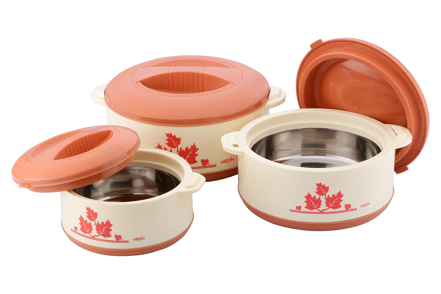 Milton Orchid Jr. Inner Steel Casserole (450 ml, 790 ml, 1260 ml) Gift Set of 3