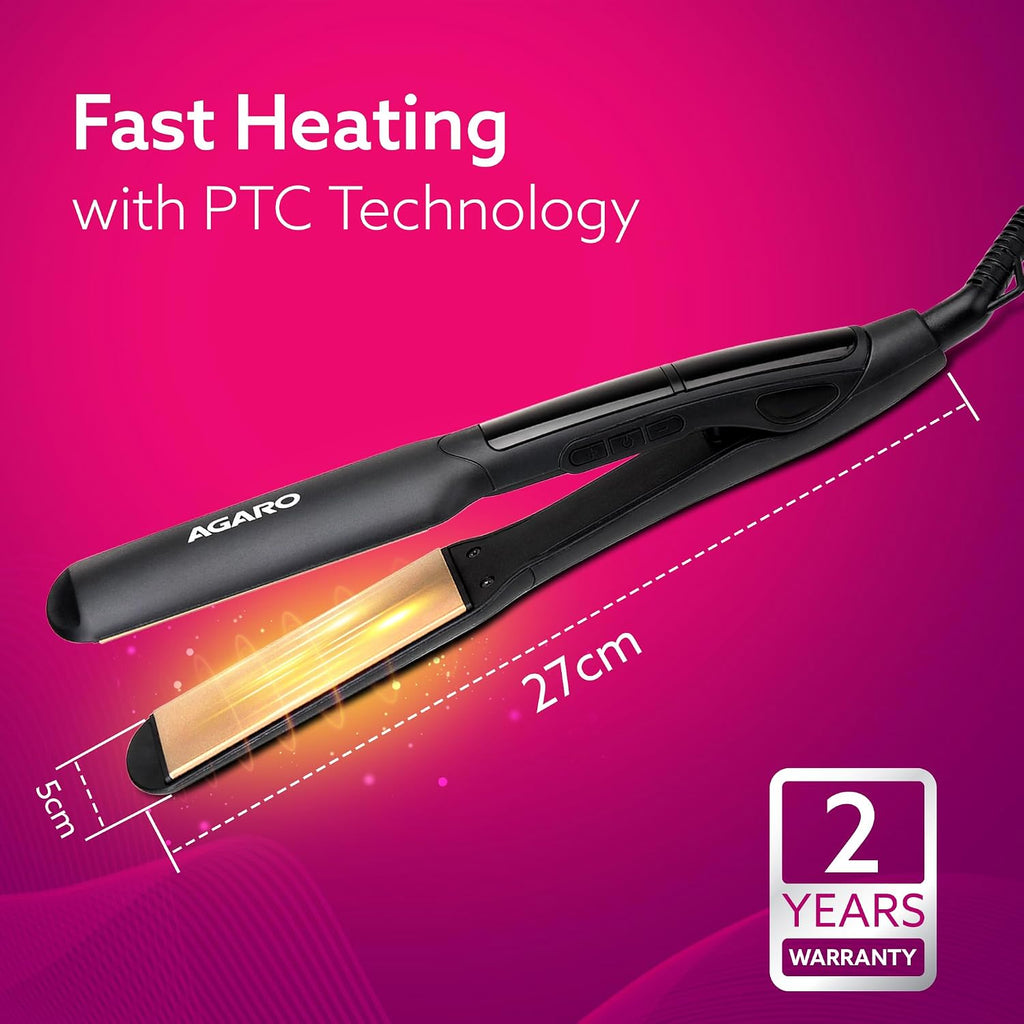 AGARO Elite Hair Straightener, Wide/Broad Plate, Keratin Infused Ceramic Coated Plate, For Long/Medium Hair, Adjustable Temperature, For Professional...