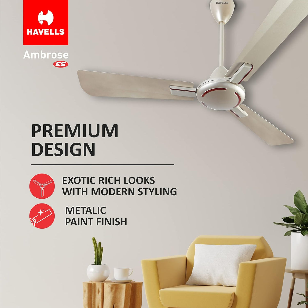 Havells 1200mm Leganza ES 4B Ceiling Fan  | Energy Saving, 100% Pure Copper Motor, 2 Year...