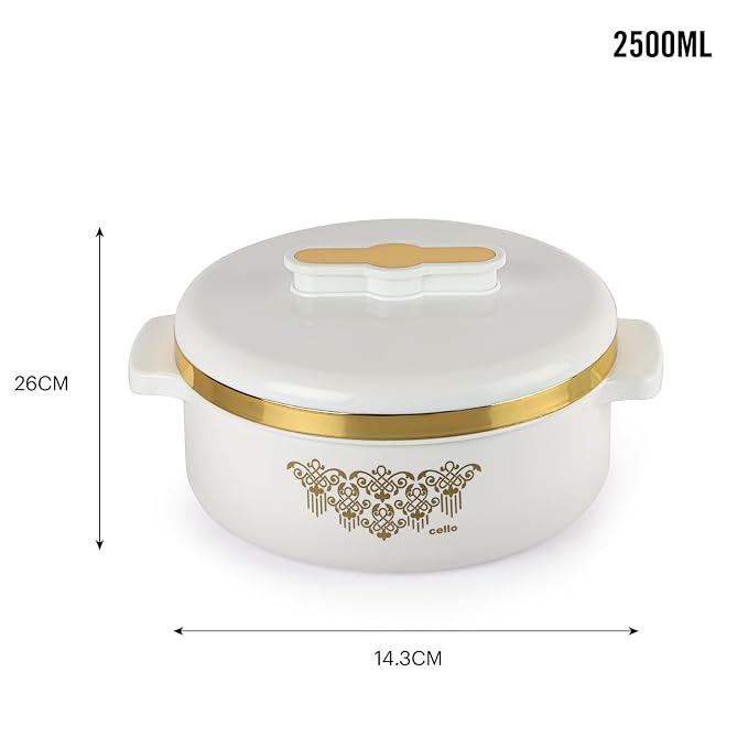 CELLO Exotic Insulated Roti Casserole Hot Pot Case 2500 ml, White |