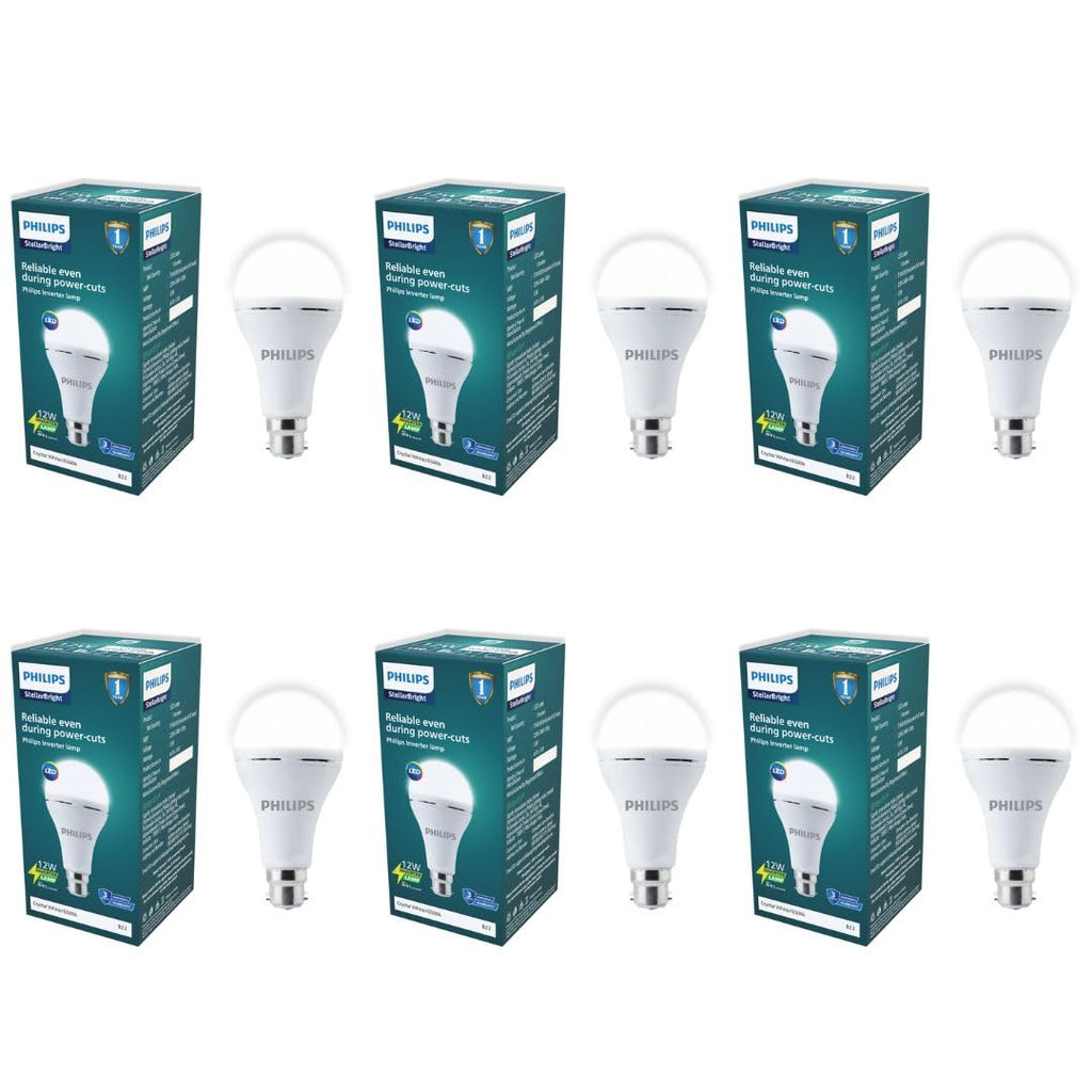 PHILIPS 12W Emergency Bulb|Rechargeable Emergency Bulb for Power Cuts|Backup : Upto 4hrs, Cool Day Light,Pack of 6, b22d, LED