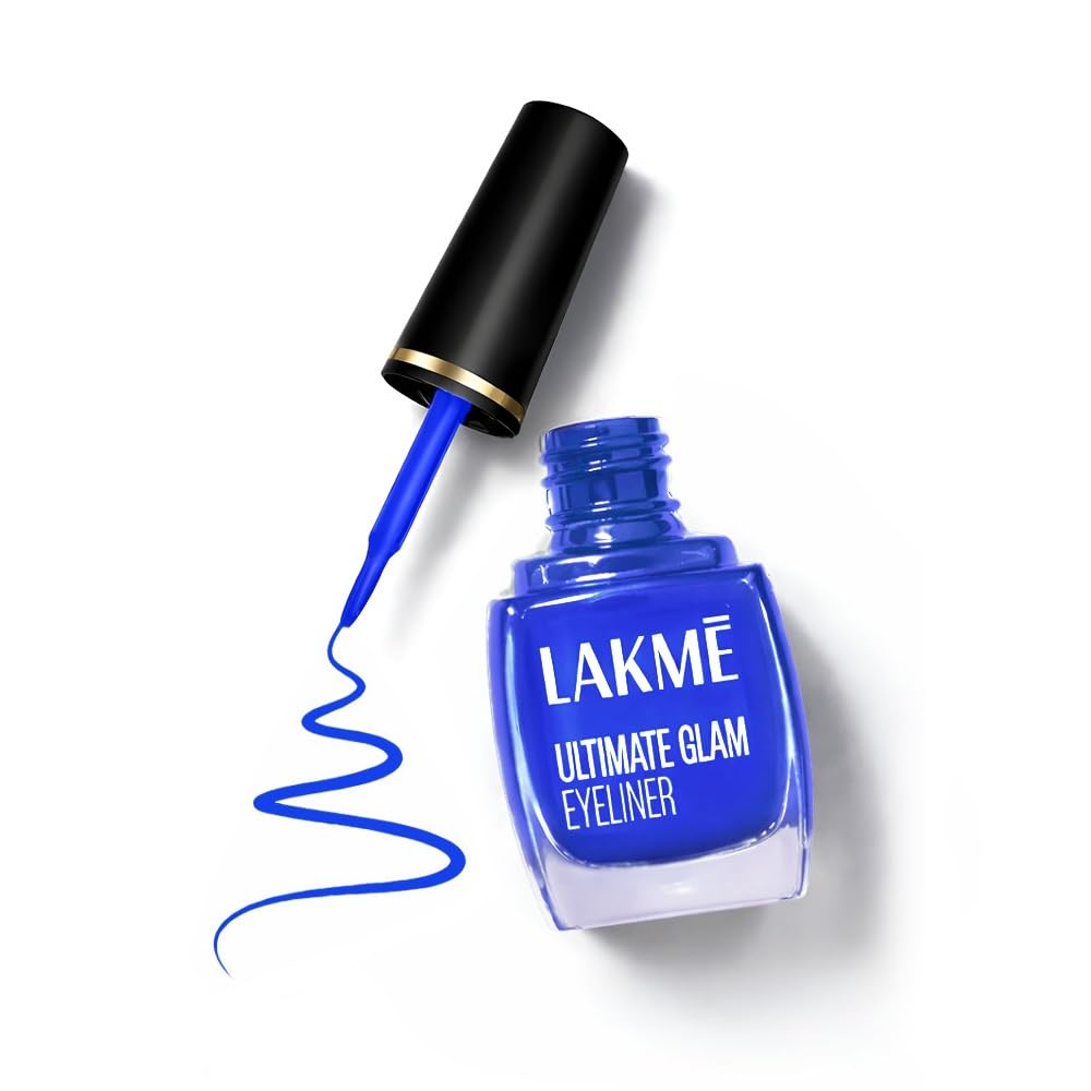 Lakme Ultimate Glam Eye Liner, Semi Matte, Quick drying, Water resistant & Smudgeproof Eye Liner, Blue, 9ml