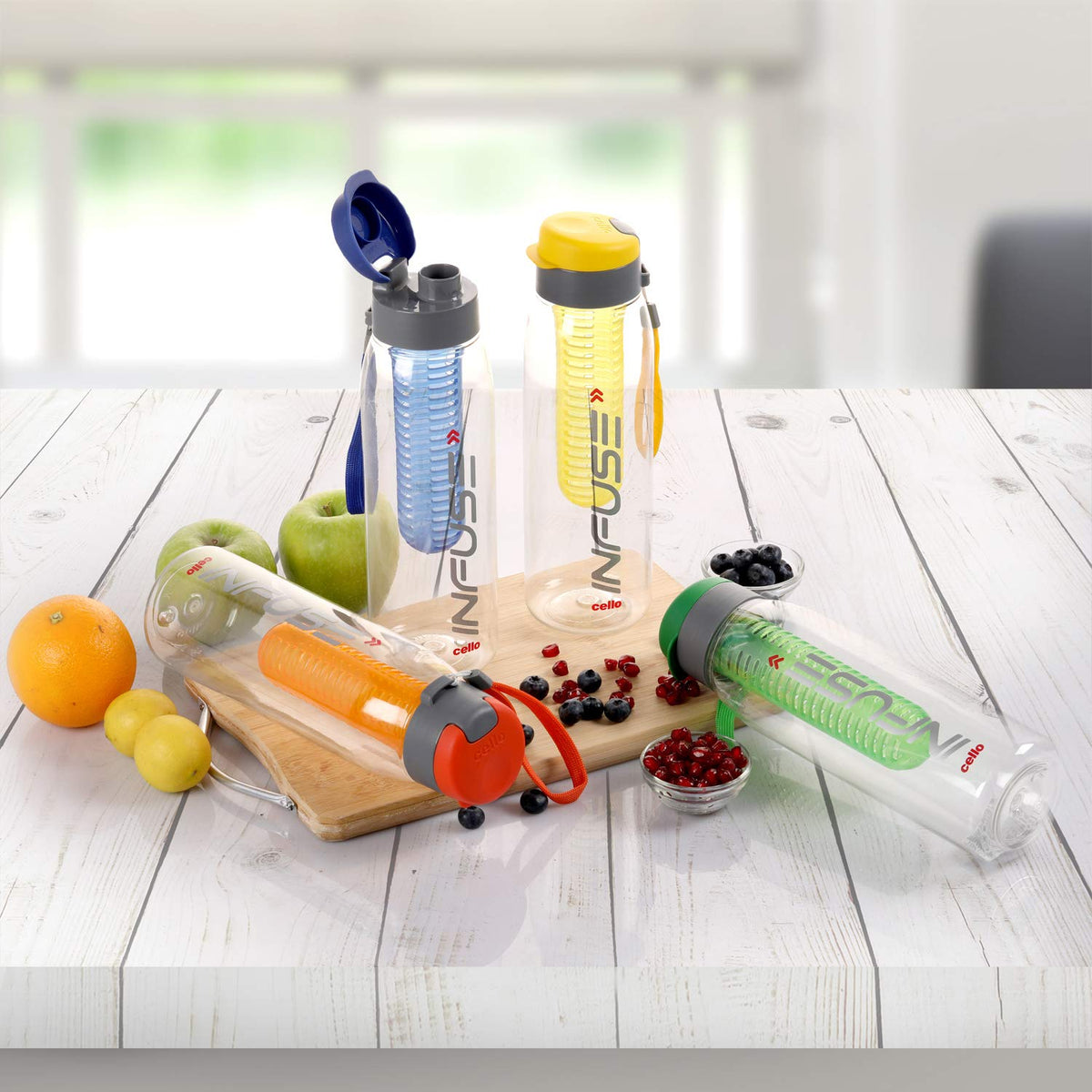 CELLO Fruit Infuser Water Bottle 800ml, Green | Wide Sealed Flip-Top Cap, Leak-Proof & Durable | Airtight, Reusable | Detox Infuser Bottle for Fridge, Gym, Office, Travel, Kitchen & Trekking