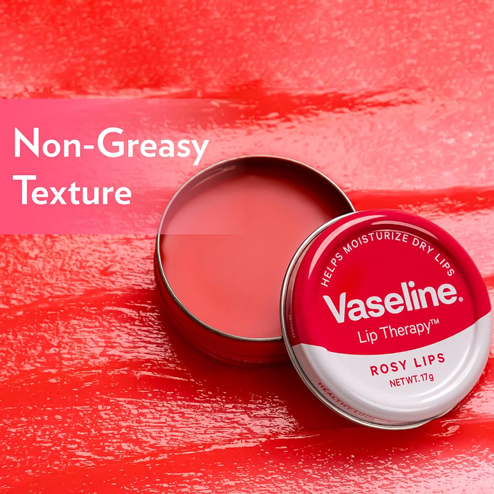 Vaseline Lip Tins Rosy Lips, 17 g | Provides Hydration, Sheer Pink Tint & Glossy Shine (Pack of 2)