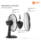 Orient Electric 400 mm Table 77 | High Speed Table Fan for Home|100% Copper Motor with Thermal Overload Protection | 90 Degree Oscillation | 3 Speed Control | Military Grade Guard | Black