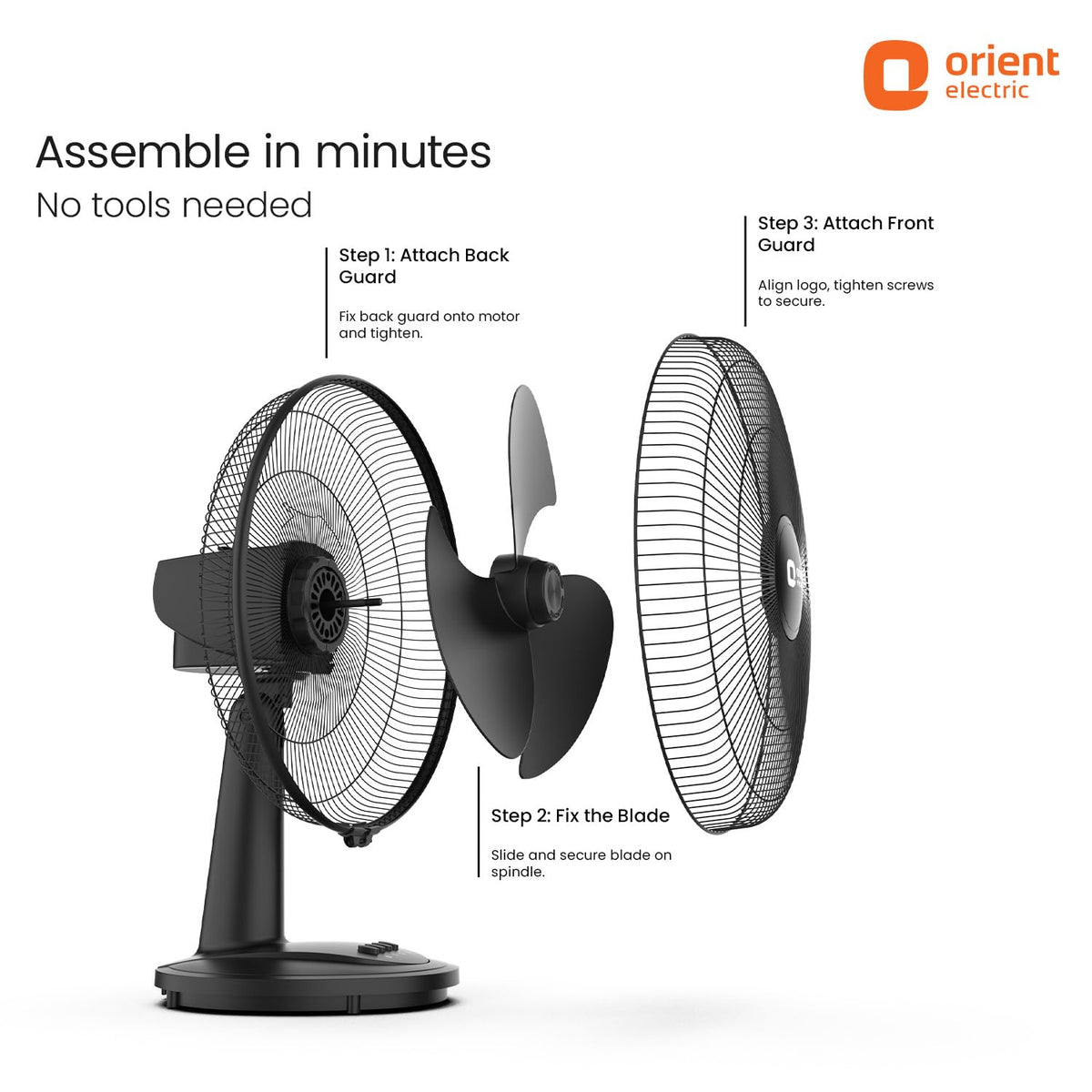 Orient Electric 400 mm Table 77 | High Speed Table Fan for Home|100% Copper Motor with Thermal Overload Protection | 90 Degree Oscillation | 3 Speed Control | Military Grade Guard | Black