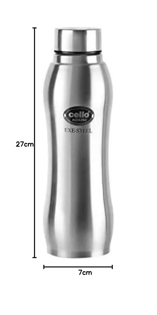 CELLO Aqua Pro Stainless Steel Water Bottle For Office & Daily Use 1000 ml, Silver | Single Wall Freezer & Fridge Safe, Lightweight Leakproof Rustproof Steel Water Bottle For School College Gym Travel