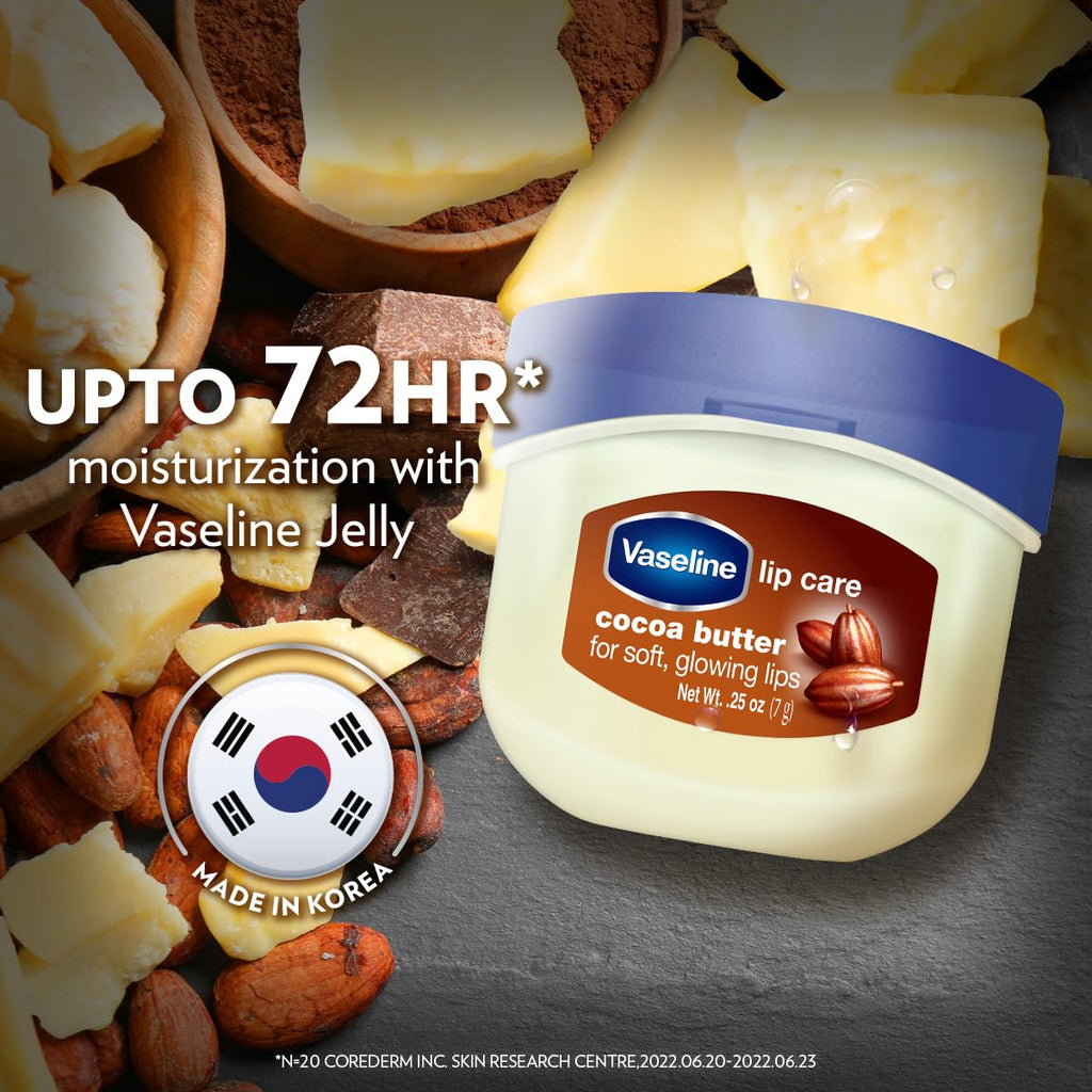 Vaseline Lip Therapy Cocoa Butter | Nourishing Balm for Soft & Glowing Finish | 72Hr Moisturization | Cocoa Butter Fragrance | 7g