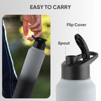 CELLO Aqua Pro Max Stainless Steel Water Bottle 1000 ml Black & Grey | ISI Certified Single Wall Rust & Leakproof Fridge Safe Stylish Easy Grip Colorful Steel Water Bottle For Office & Daily Use