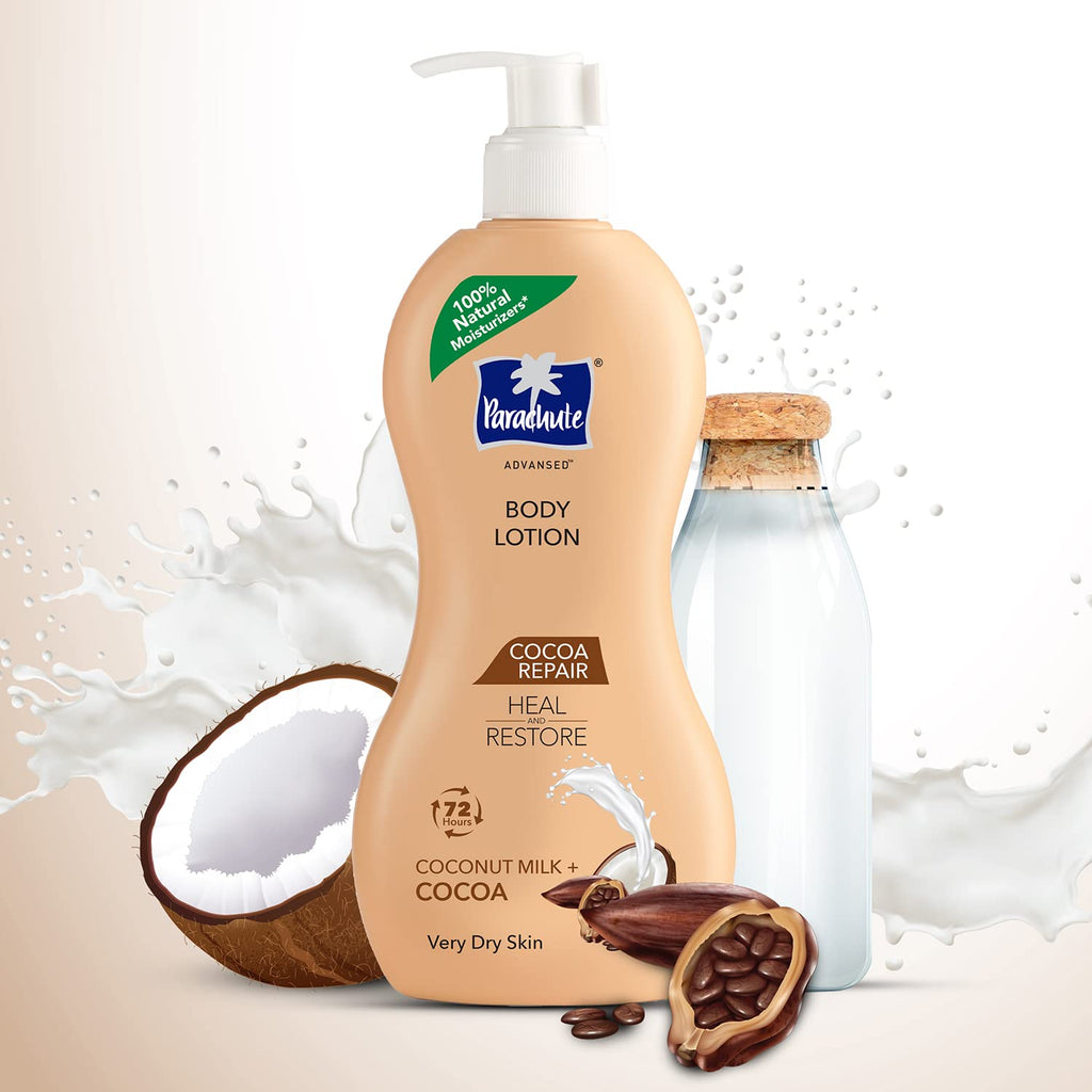 Parachute Advansed Soft Touch Body Lotion for Women & Men, All Skin types, 400ml |72h Moisturisation & Parachute Advansed Cocoa Repair Body Lotion, Intense Moisture, 400ml