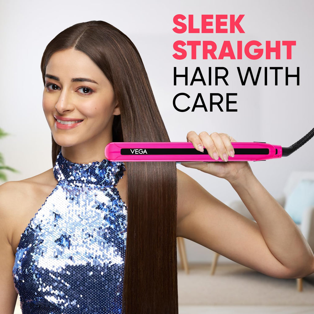 Vega Trendy Hair Straightener for Men and Women with Ceramic Coated Floating Plates, Temperature Setting